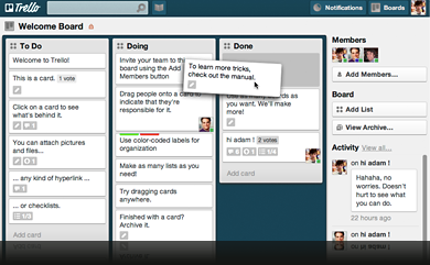Images of an example Trello board.
